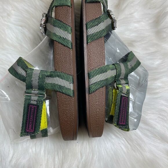 Juicy Couture energy sport army green stripes sandals with rhinestones SZ8M - Picture 4 of 12